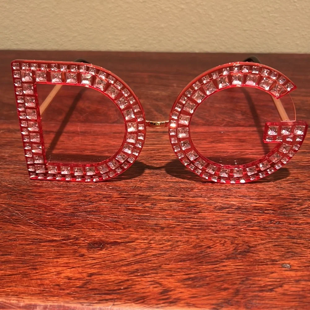 Sunnies Say DG They Are Red With Pink Rhinestones